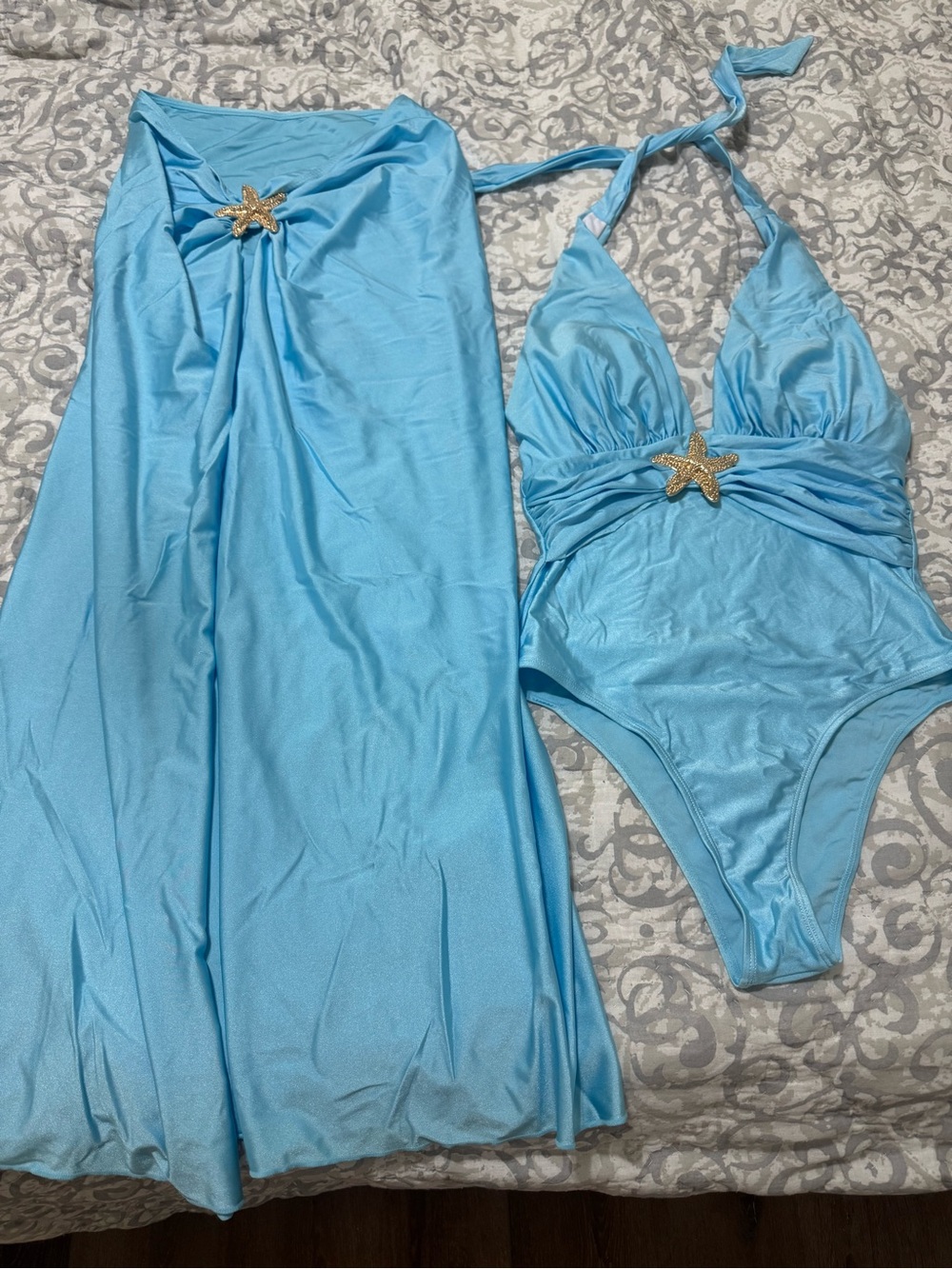 Blue Girls' One-Piece Swimsuit with Starfish detail